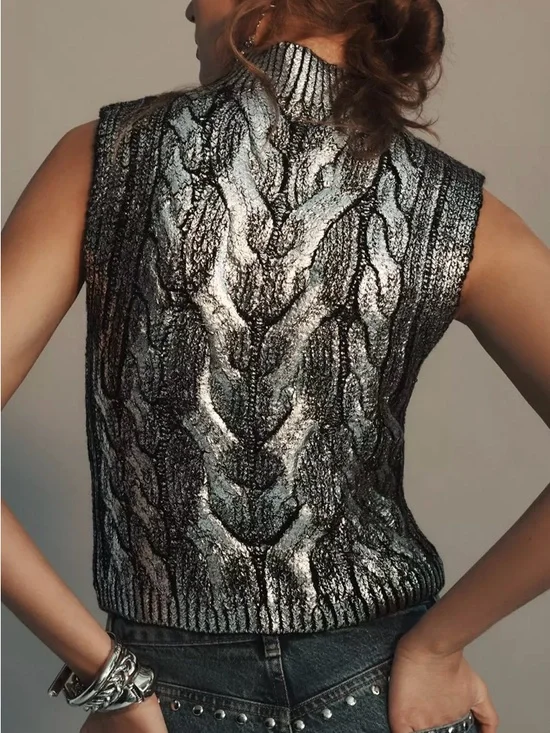 Anthropologie Pilcro Cabled Foil Muscle Tank Sweater NWT Large - Picture 3 of 10